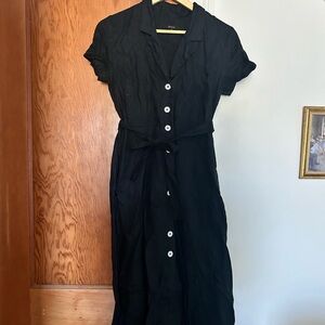 Quince Black Midi Dress with White Buttons